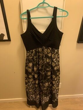 cleo Black and Cream Mixed-Print Sleeveless Midi Dress